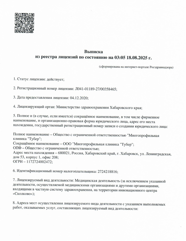 Выписка из реестра лицензий, страница 1